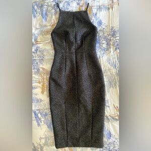 H&M Black Textured Midi Dress